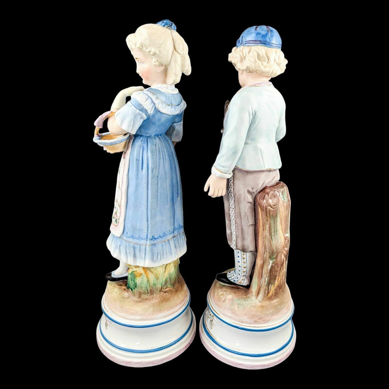 Pair Of Large Antique 19th Century French Bisque Porcelain Figurines photo Home Decor