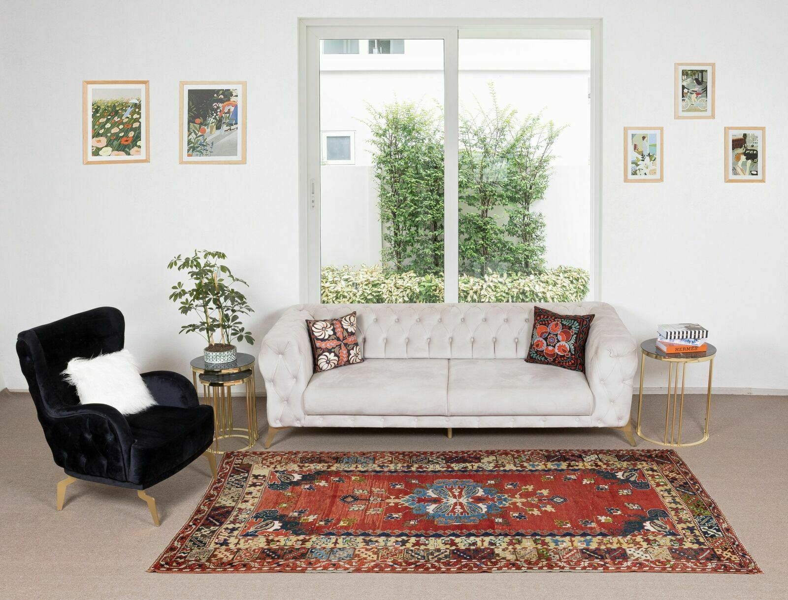 5.2x9.3 Ft Handknotted 1960s Turkish Village Rug With Medallion Design, All Wool photo furniture