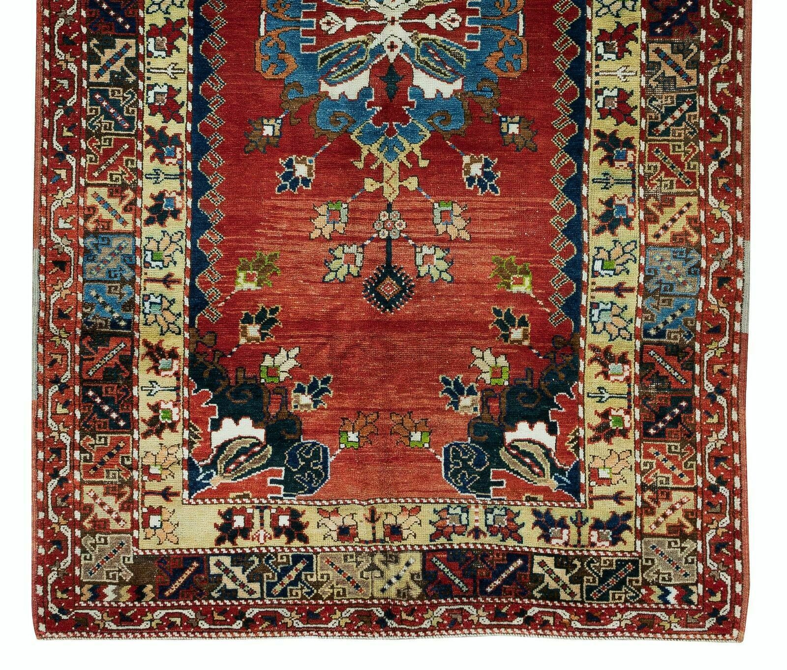 5.2x9.3 Ft Handknotted 1960s Turkish Village Rug With Medallion Design, All Wool photo 600.0