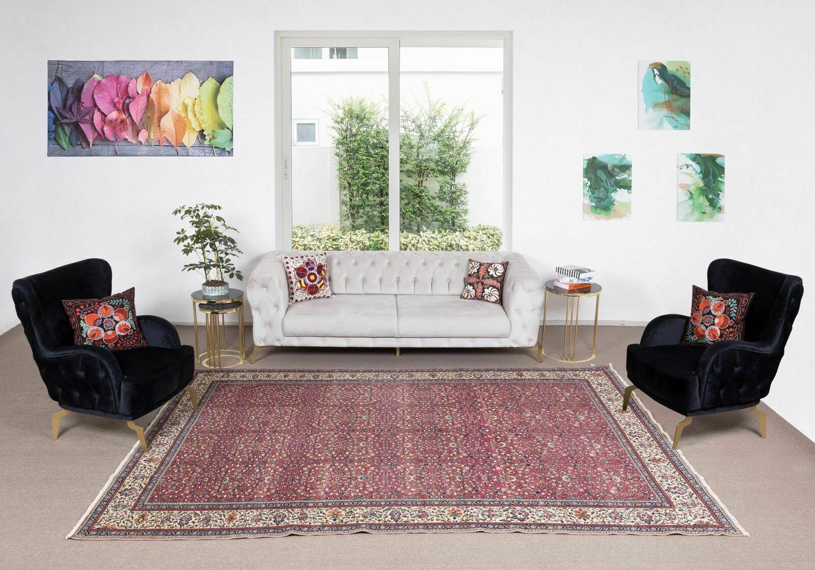 7.5x11 Ft One Of A Kind Traditional Turkish Floral Pattern Vintage Handmade Rug photo furniture