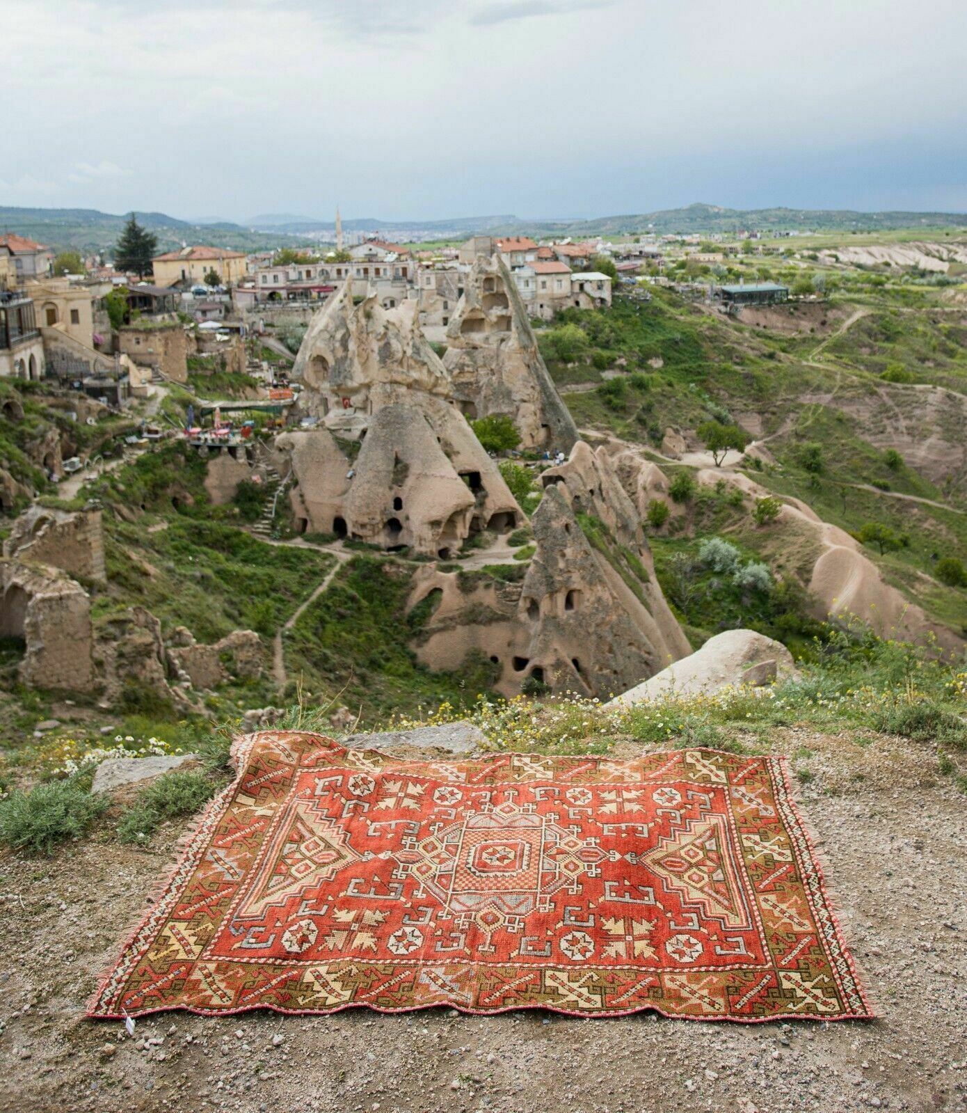 3.8x5.8 Ft Vintage Hand Knotted Geometric Turkish Traditional Rug In Red photo vinterior