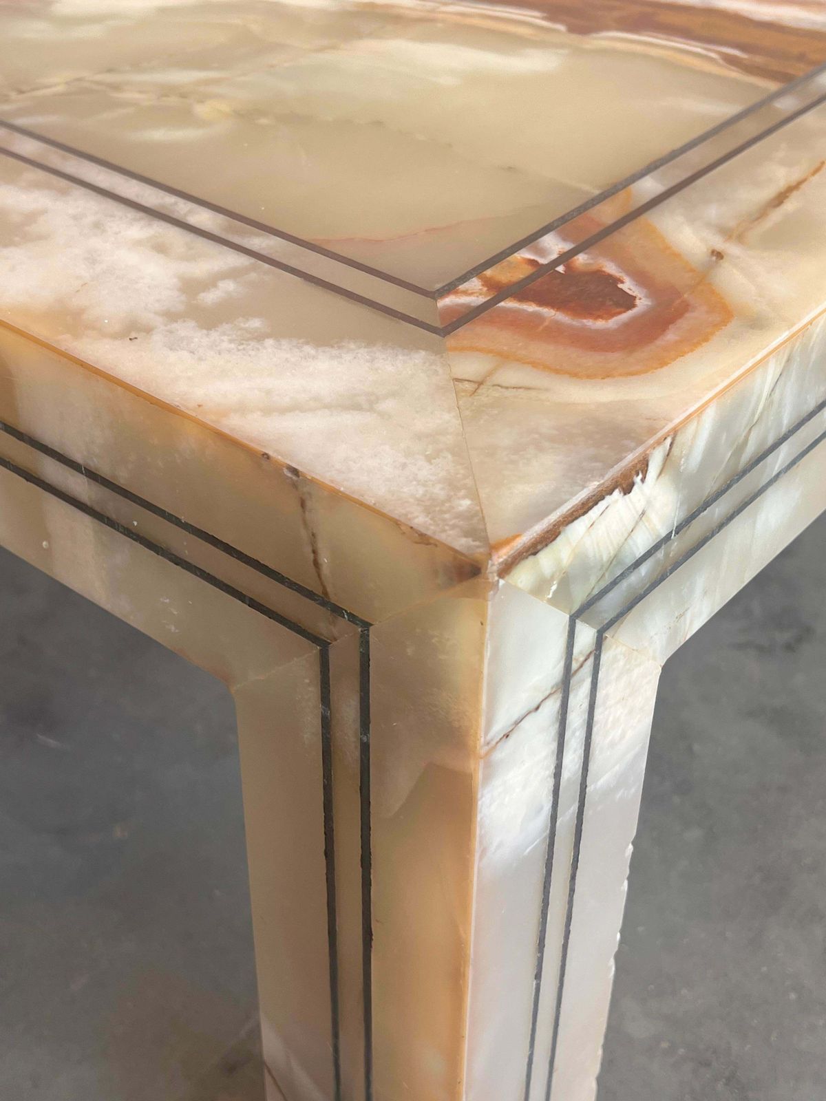 Early 20th Rectangular Green Onyx Coffee Table With Metal Marquetry photo buy