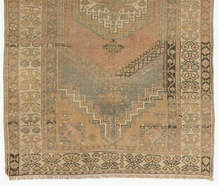 3.7x6.8 Ft Midcentury Hand Knotted Turkish Village Rug In Soft Colors photo Textiles