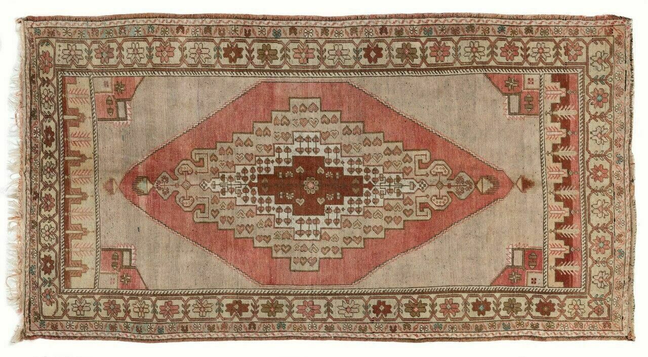 4.5x8.6 Ft Handmade 1950s Turkish Village Rug With Geometric Medallion, All Wool photo for sale