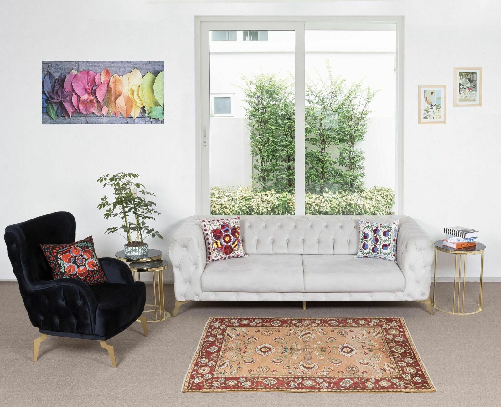 4.6x5.5 Ft Mid Century Turkish Wool Rug, One Of A Kind Floral Handknotted Carpet photo furniture