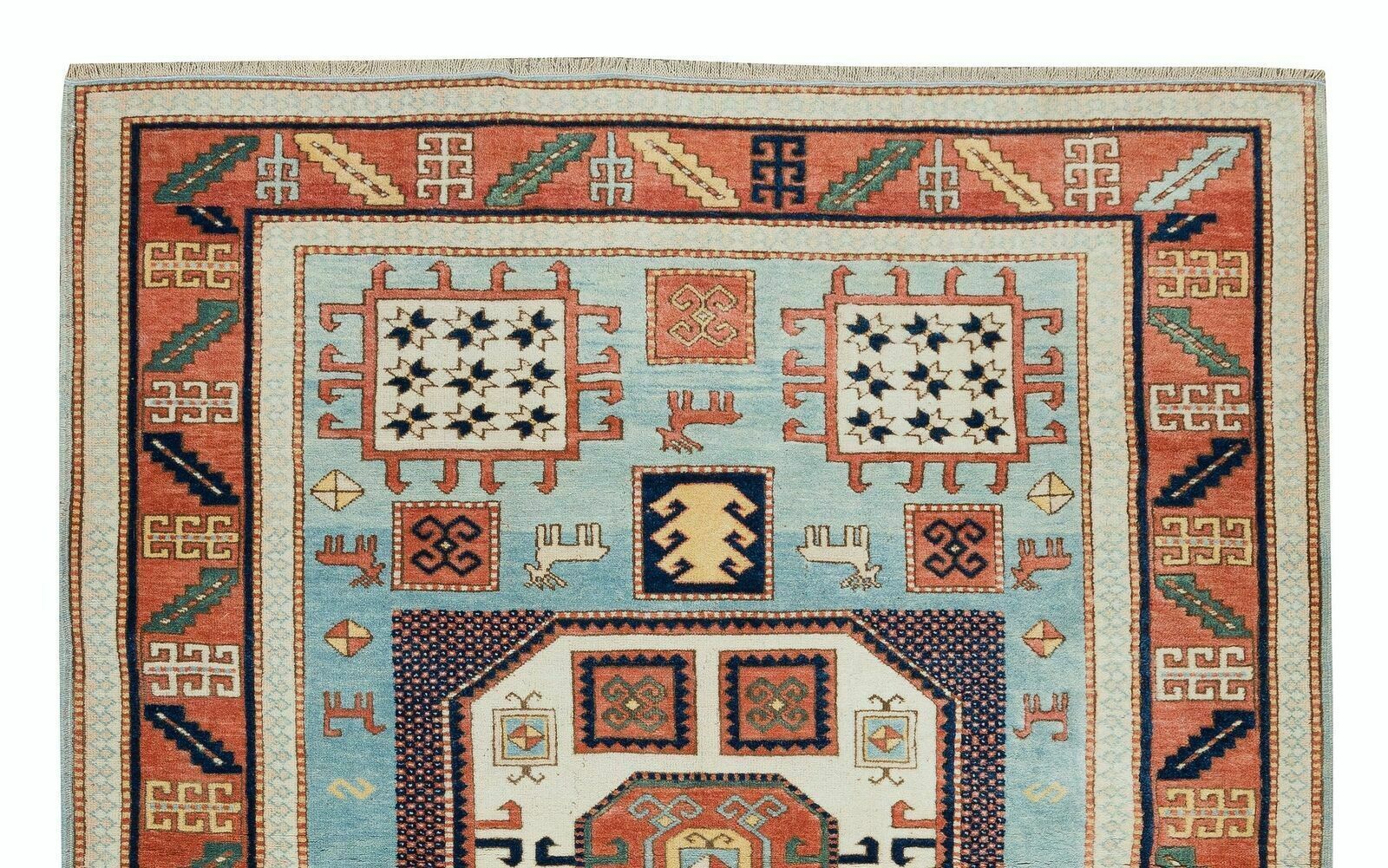 4.8x6 Ft Vintage Handknotted Turkish Rug With Geometric Design, Rare Size Carpet photo Textiles
