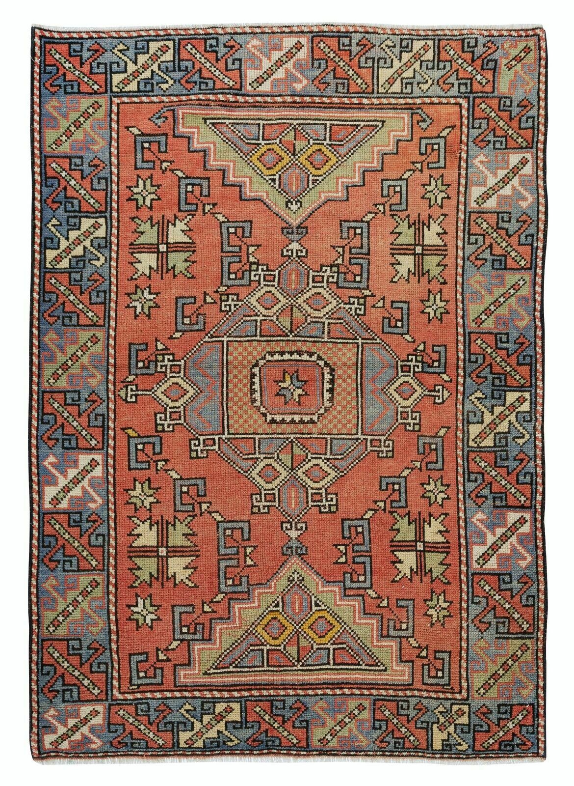 4x5.7 Ft Traditional Vintage Hand Knotted Turkish Wool Rug With Geometric Design
