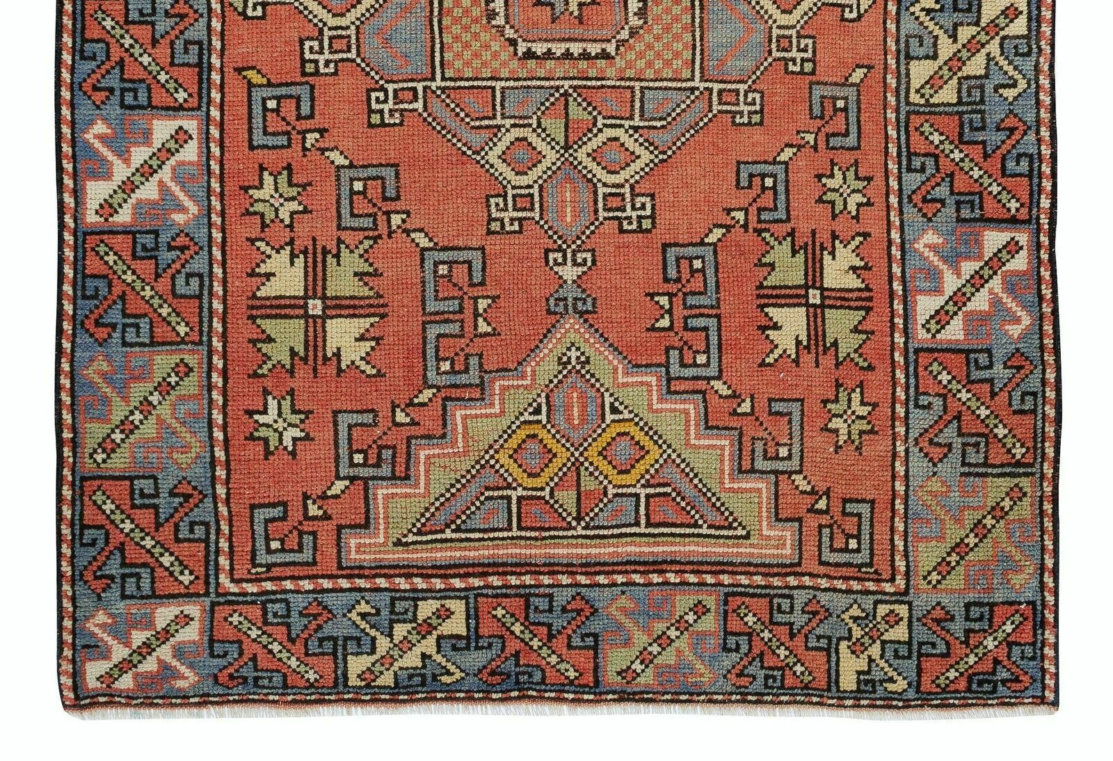 4x5.7 Ft Traditional Vintage Hand Knotted Turkish Wool Rug With Geometric Design photo 389.0