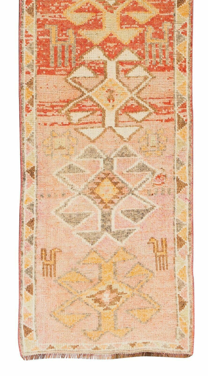 2.8x11.3 Ft Handmade 1970s Turkish Hallway Runner Rug, Geometric Corridor Carpet photo 577.0