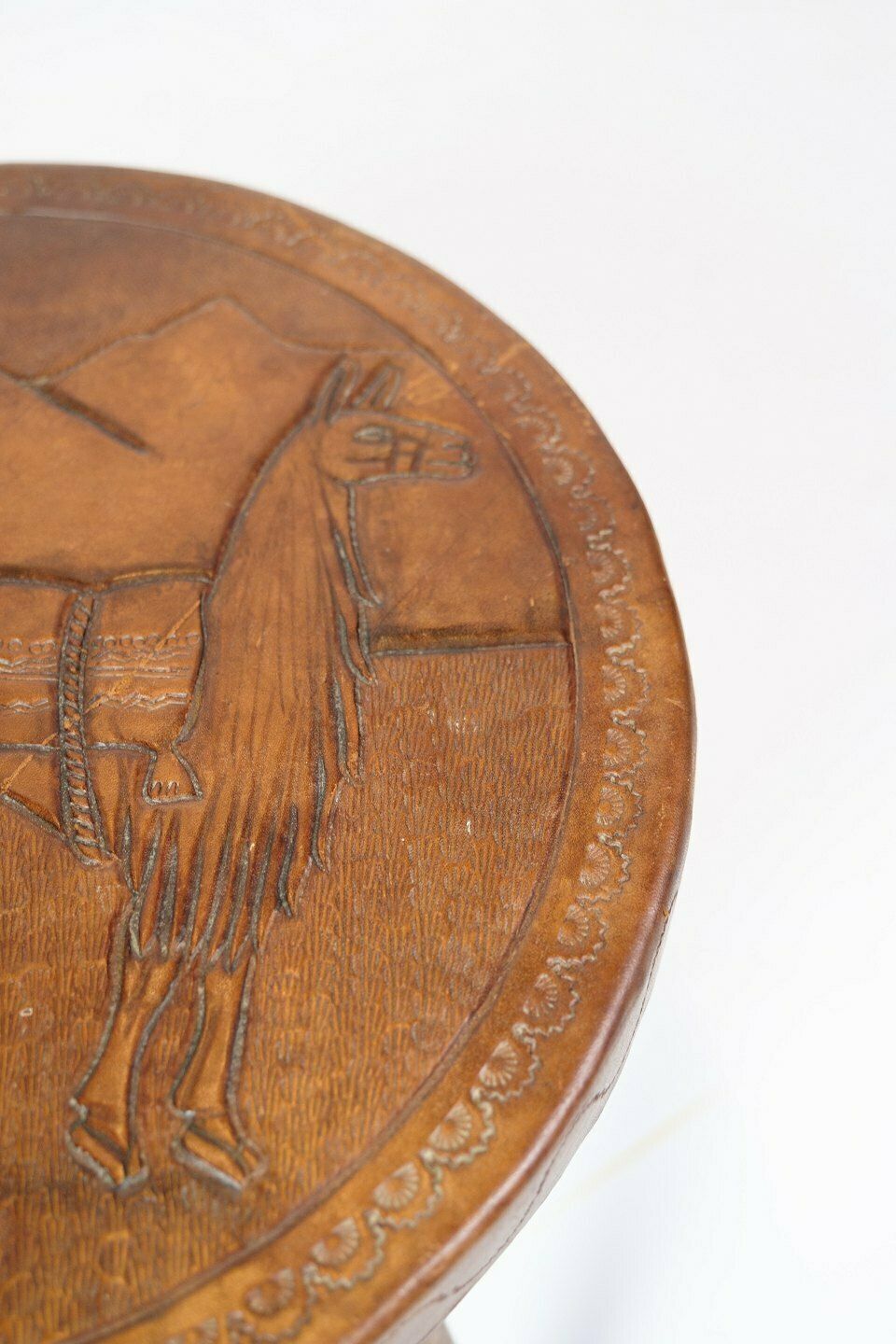 Antique Stool  With Motif Of Farmer With Alpaca From 1940s photo for sale