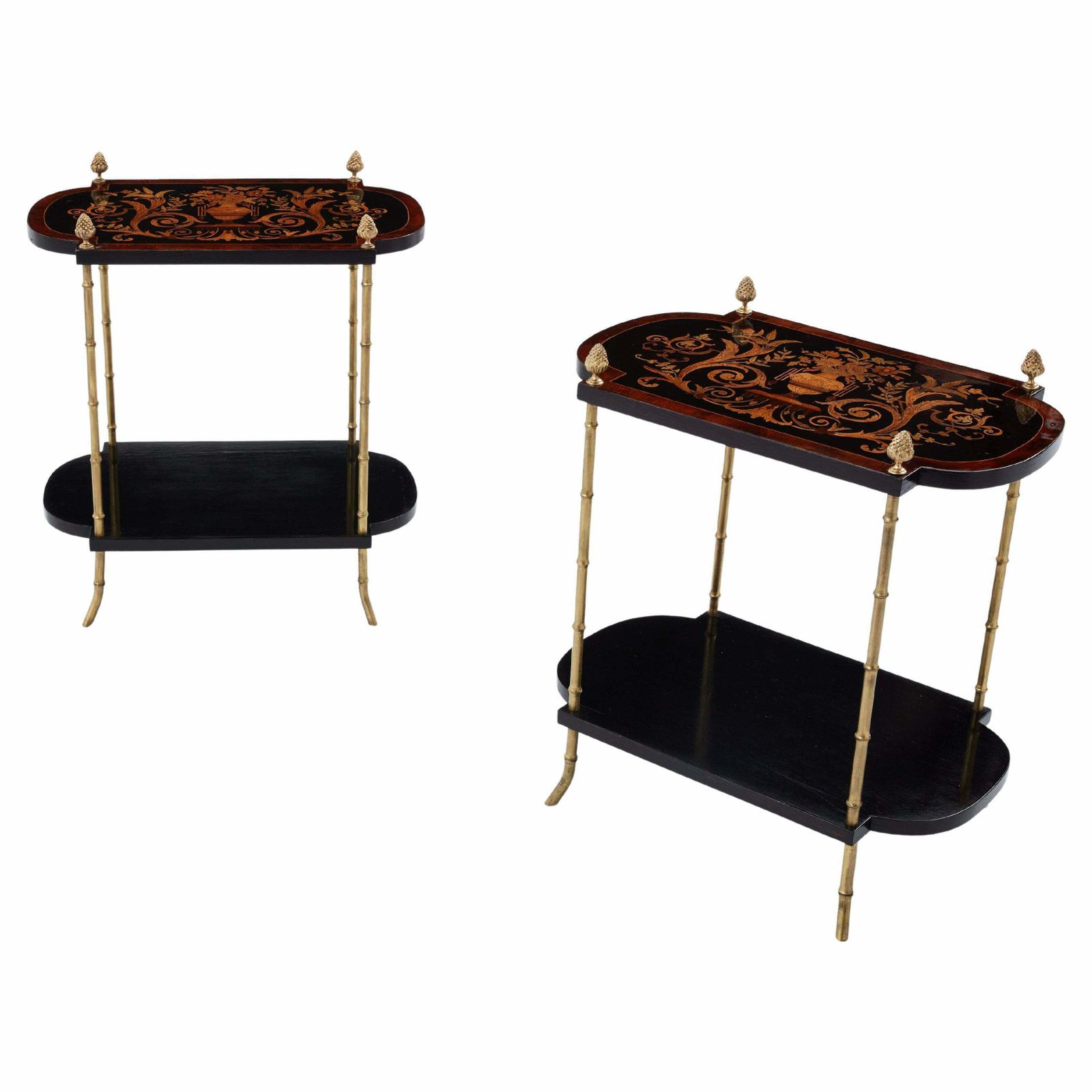 Maison Baguès Bronze Bamboo Wood Marquetry Side Tables 1940s