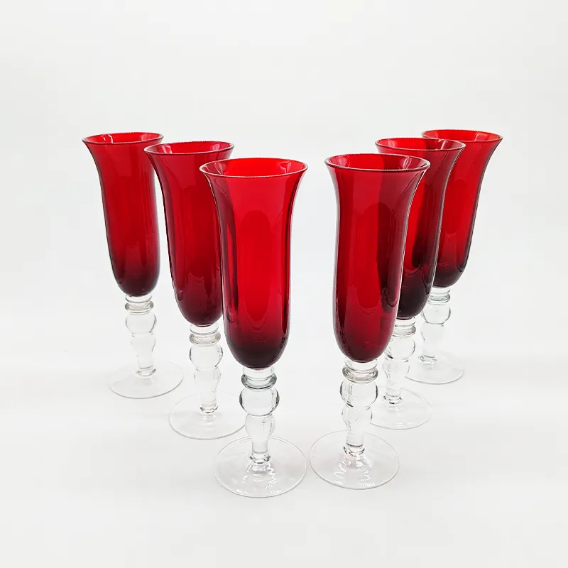 1960s Astonishing Six Ruby Glasses In Murano Glass. 9.05 Am In.   23 H Cm.