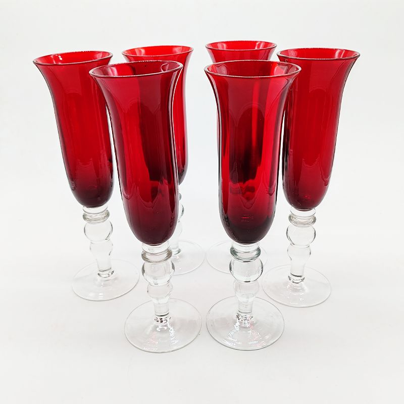 1960s Astonishing Six Ruby Glasses In Murano Glass. 9.05 Am In.   23 H Cm. photo for sale