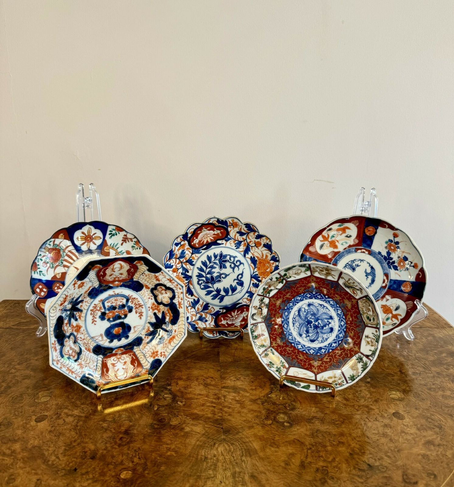Unusual Collection Of Five Antique Japanese Imari Plates