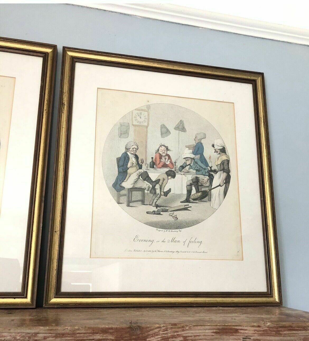 Pair Hand Coloured Stipple Engravings William Bunbury Large Gold Frames Antique photo furniture