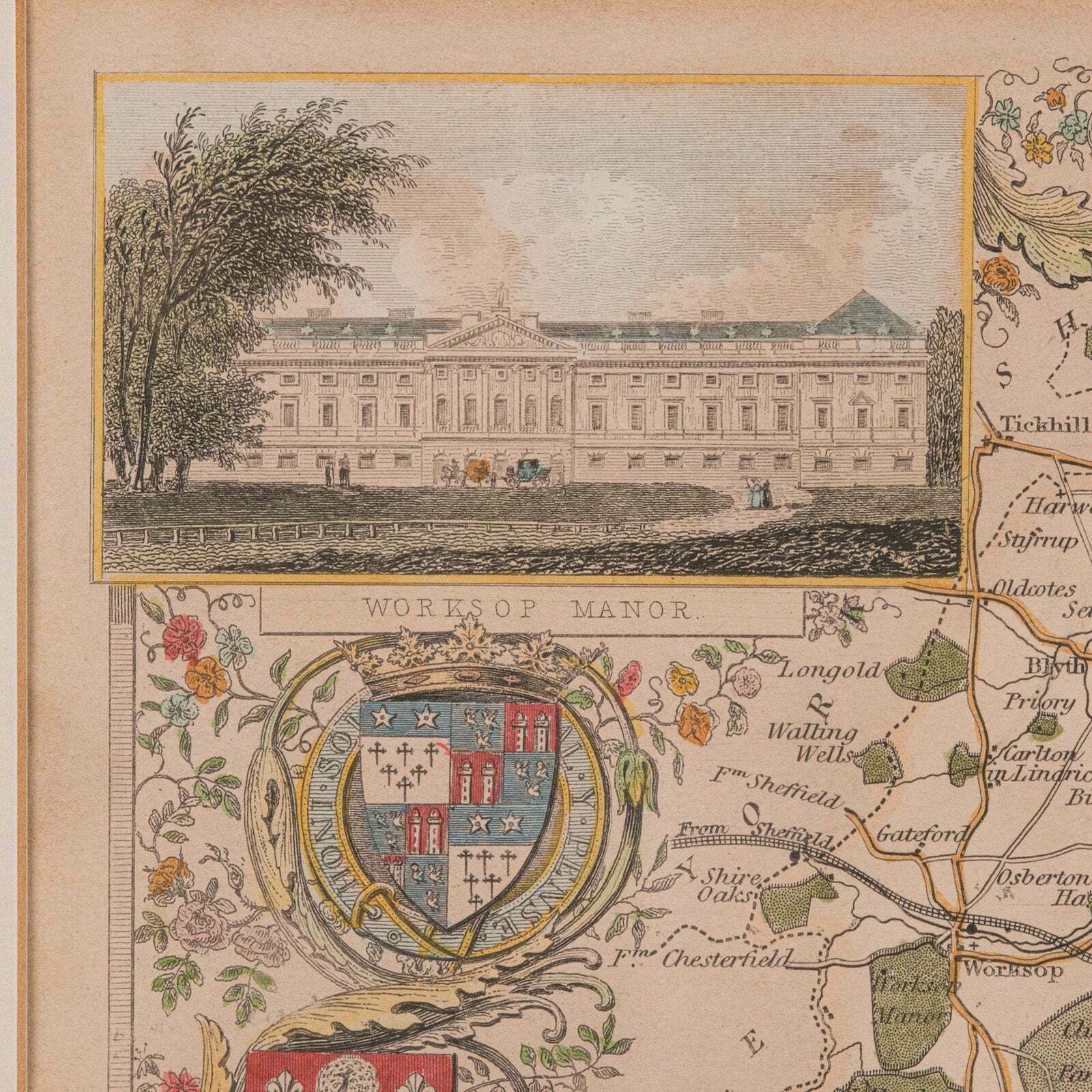 Antique Nottinghamshire Map, English, Framed, Cartographic Interest, Victorian photo vintage