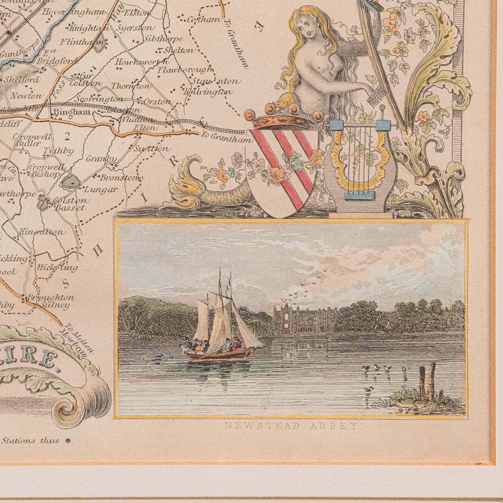 Art Antique Nottinghamshire Map, English, Framed, Cartographic Interest, Victorian photo