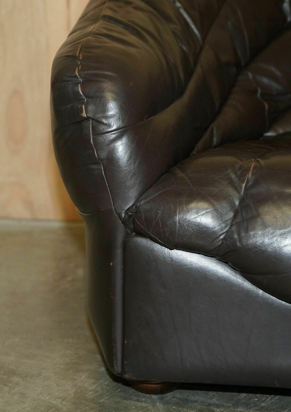 Vintage 1960's Mid Century Modern Danish Brown Leather Sofa & Armchair Suite photo vintage