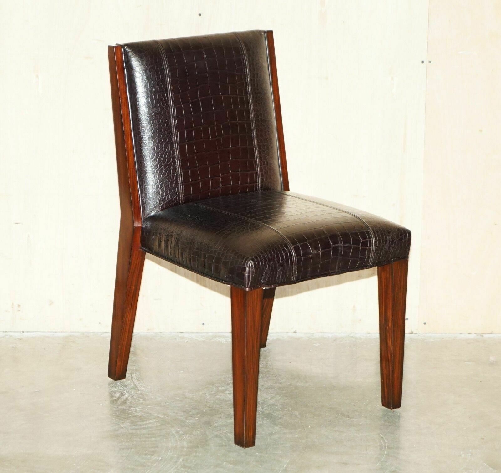Ralph Lauren Metropolis Side Occasional Crocodile Patina Leather Dining Chairs photo furniture