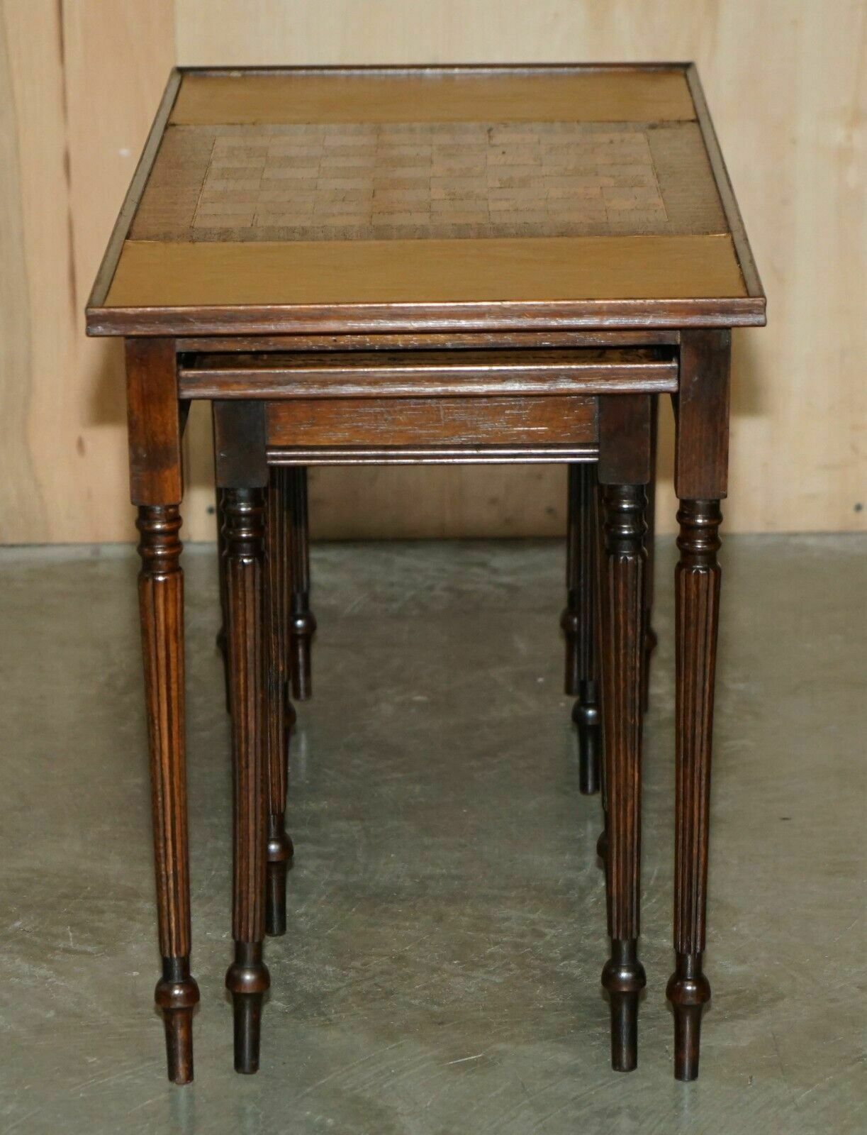 photo furniture Vintage Circa 1950's Leather Topped Chessboard Coffee Nest Of Tables For Chess!