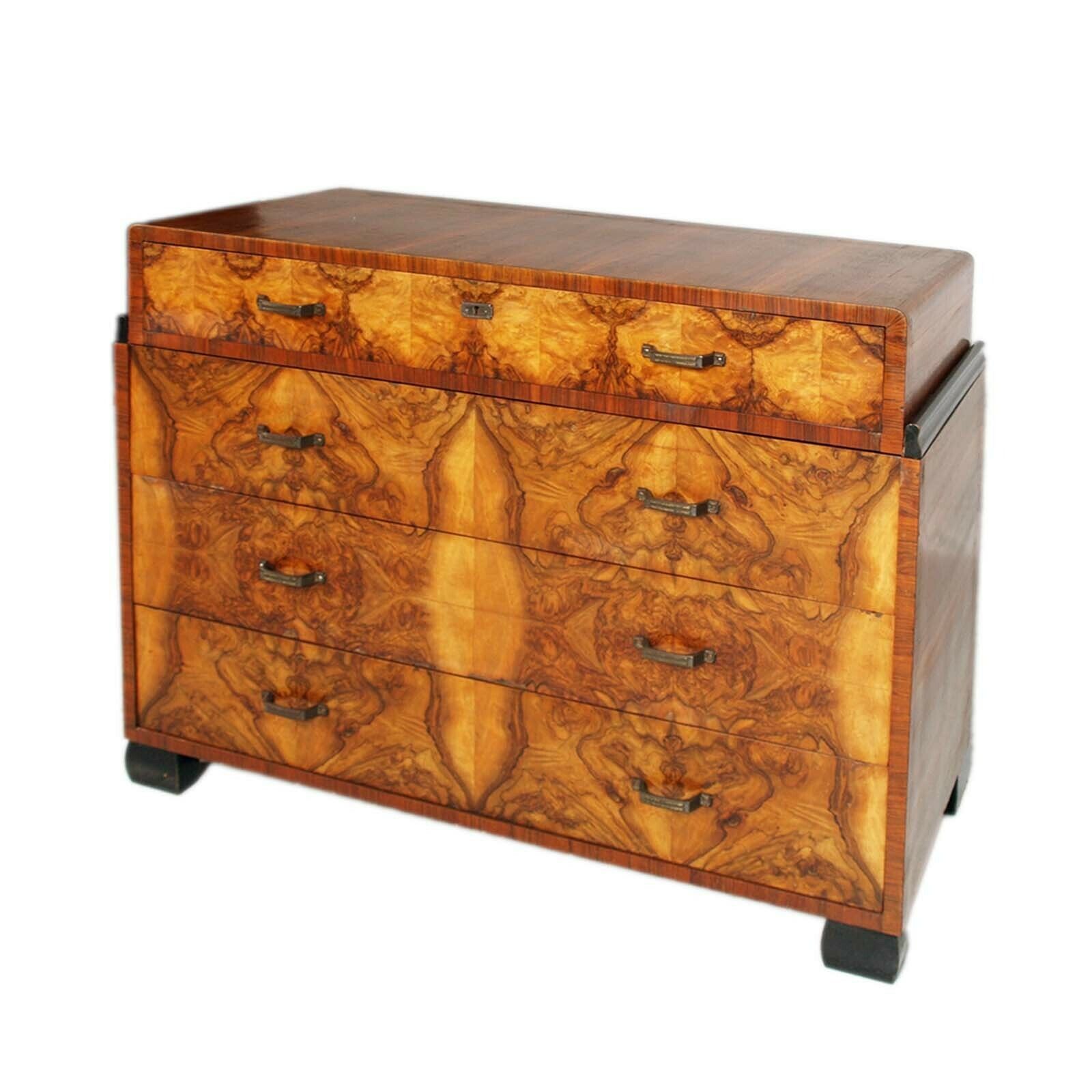 Art Deco Commode & Mirror In Walnut By Atelier Varedo, Gino Maggioni Attributed. photo 6500.0