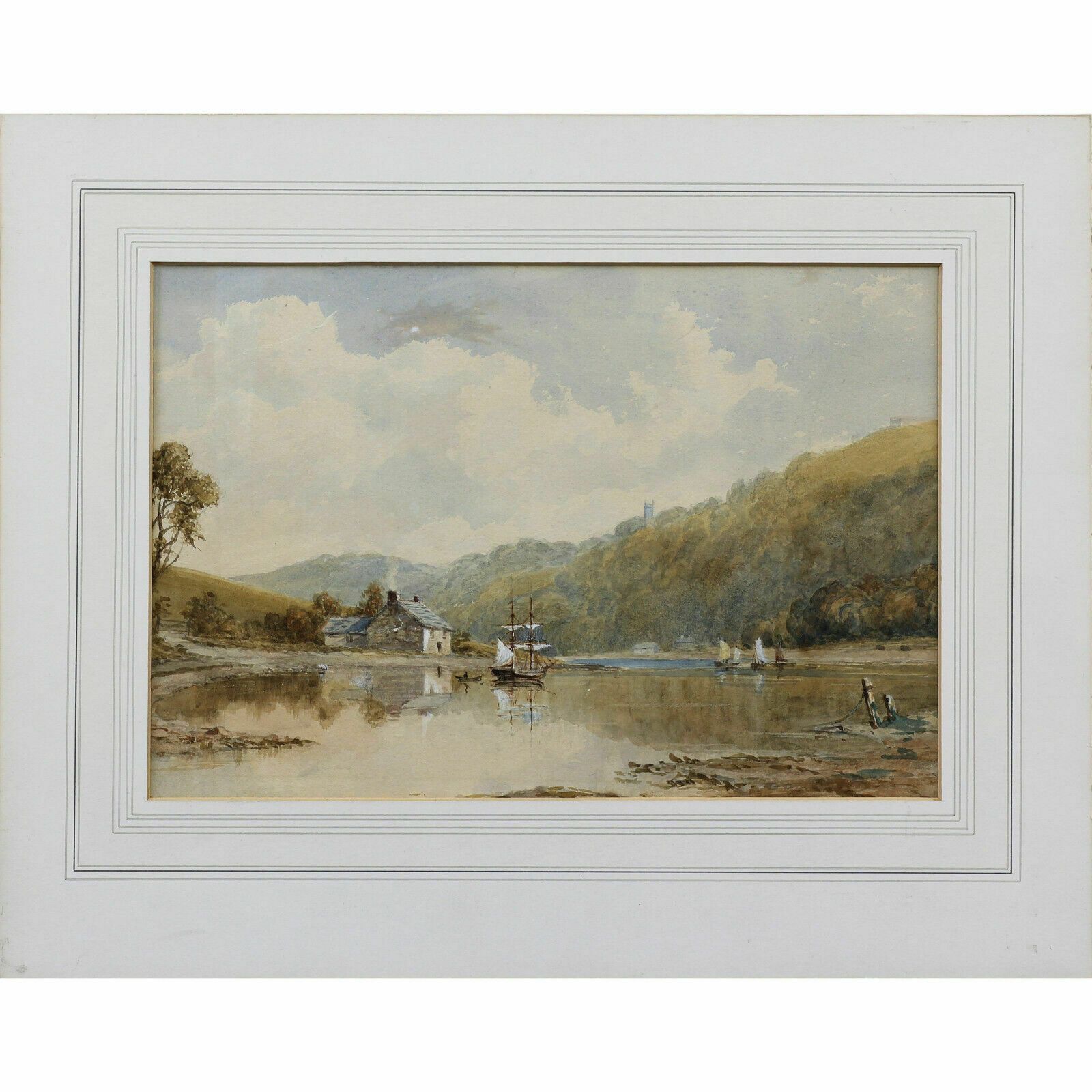 Watercolour Of A Two Masted Brig In A Loch