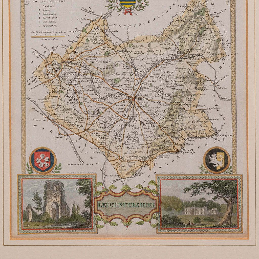 Antique Leicestershire Map, English, Framed Cartographic Interest, Victorian photo vinterior