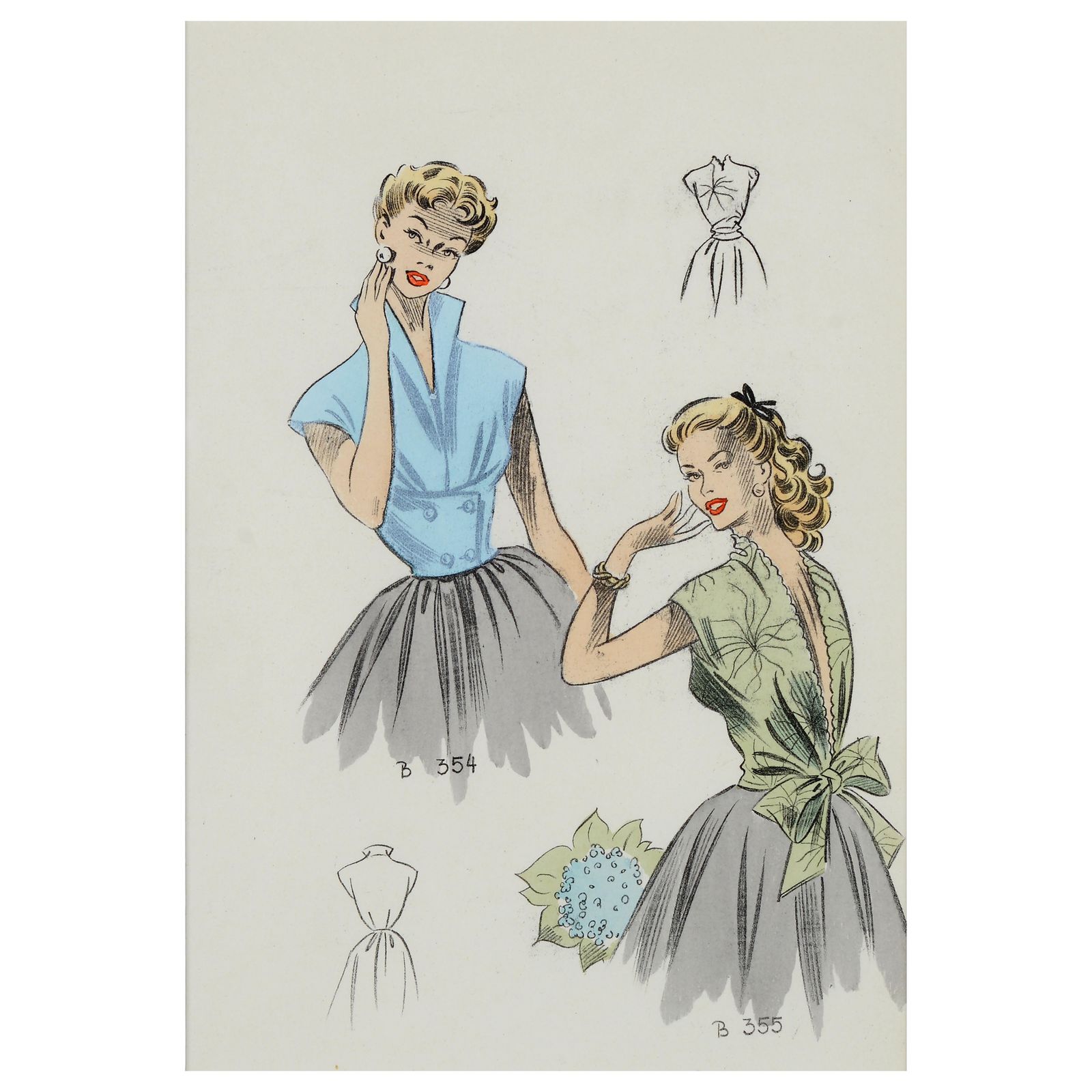 photo for sale Set Of 8 1950's Vintage French Fashion Prints