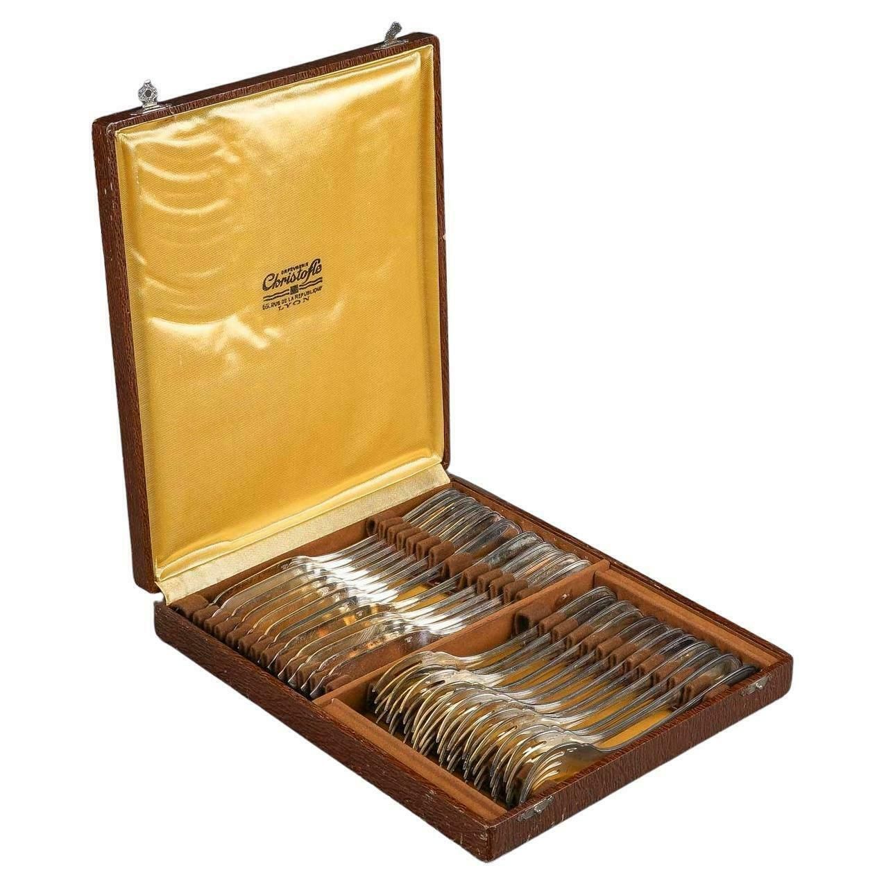 Fish Service With 12 Forks And 12 Fish Knives By The Silversmith Christofle.