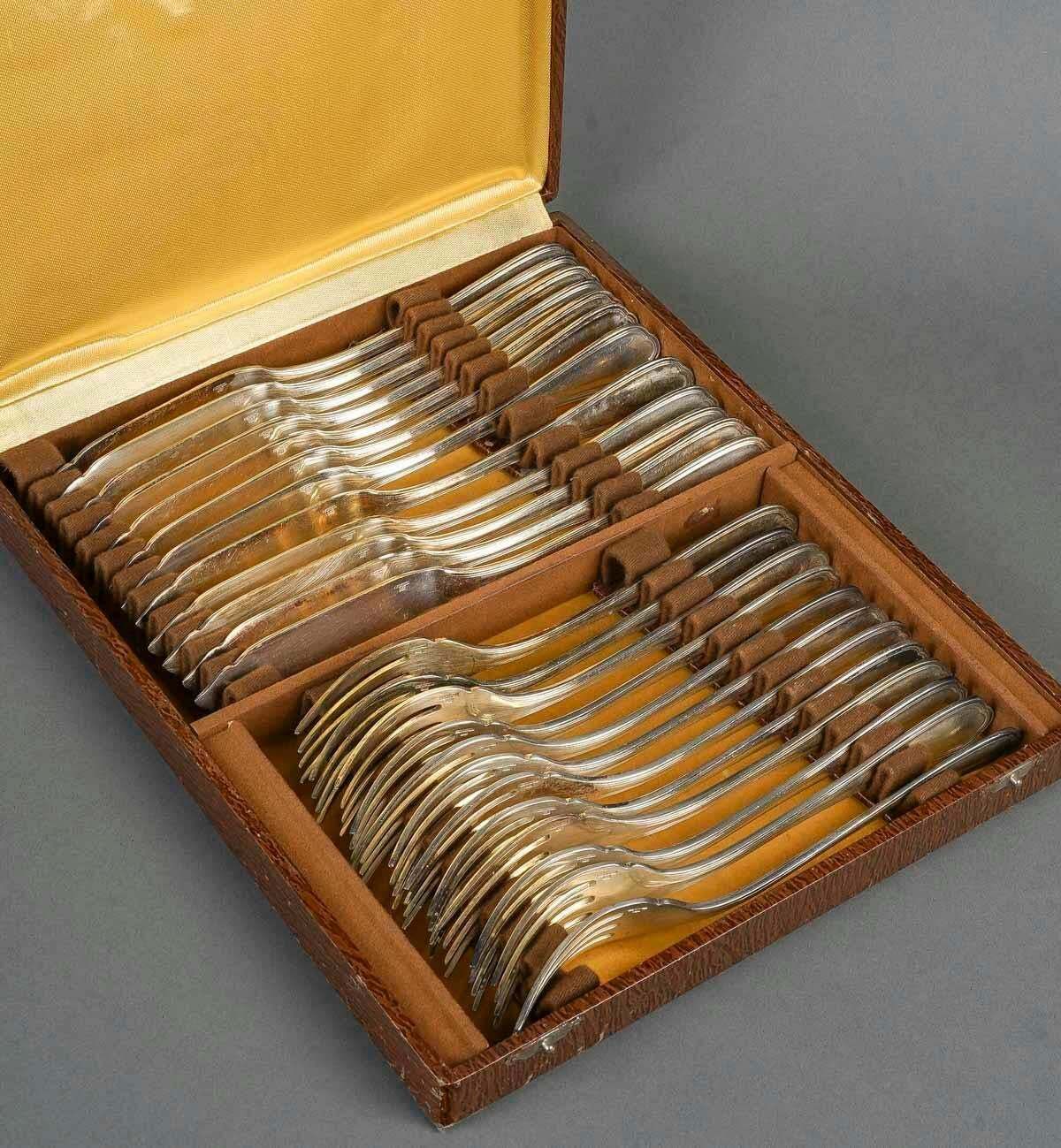 Fish Service With 12 Forks And 12 Fish Knives By The Silversmith Christofle. photo furniture