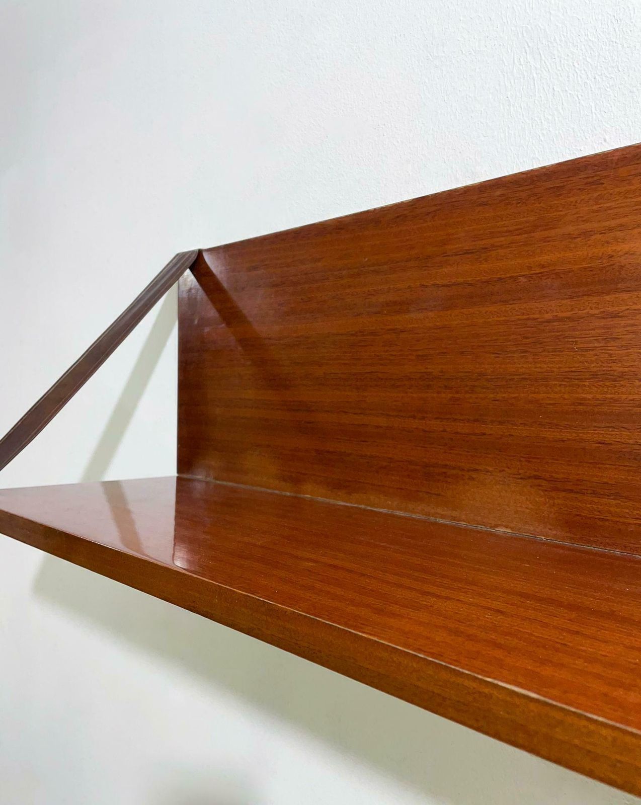 Mid Century Wood, Leather And Brass Shelve, Italy, 1960s   2 Available photo for sale