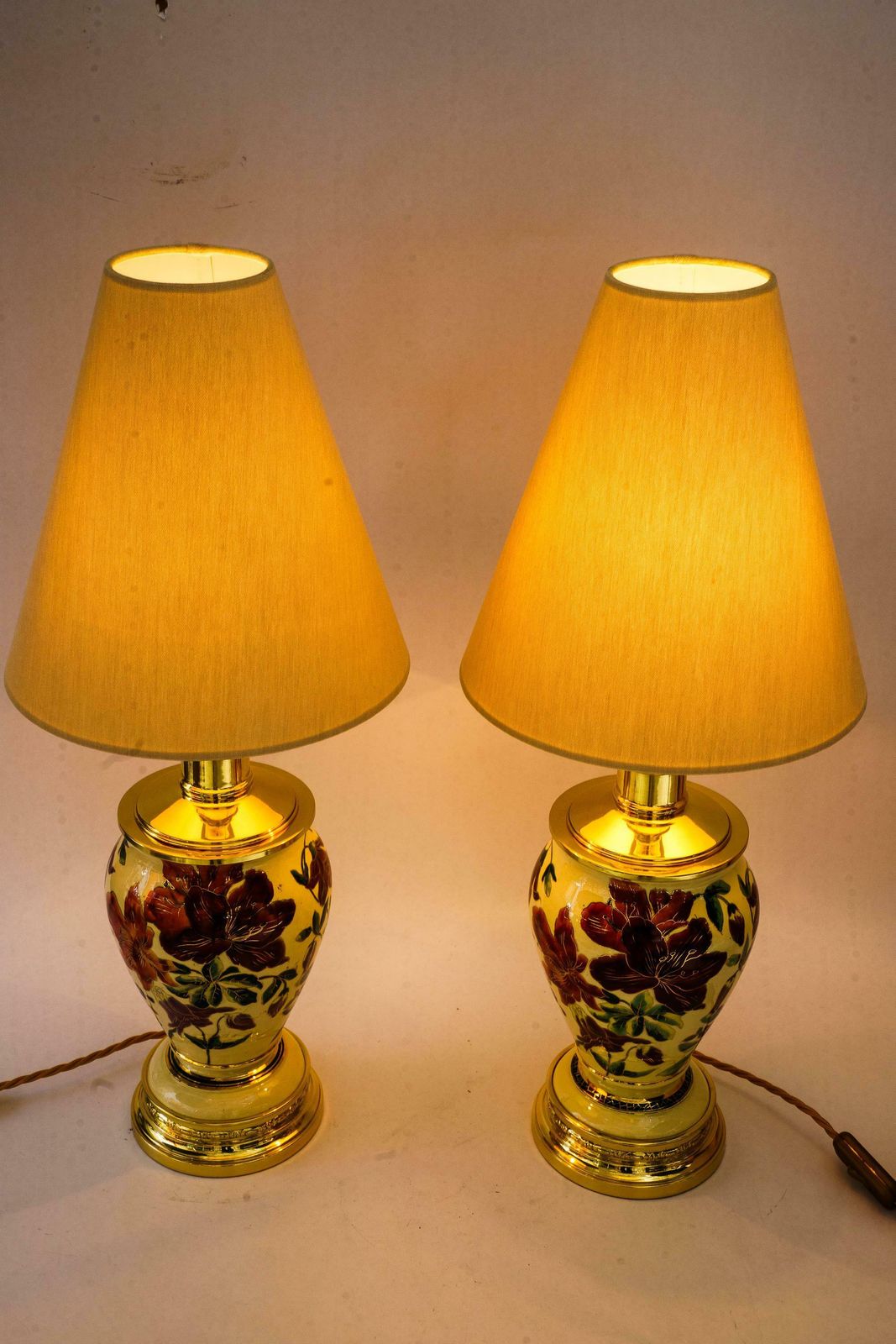 2 Big Historistic Table Lamps With Fabric Shades Vienna Around 1890s photo buy