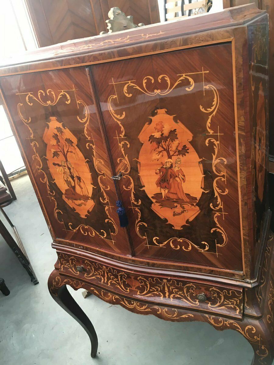 photo for sale Vintage Italian Inlaid Burr Cocktail Cabinet, 1950s