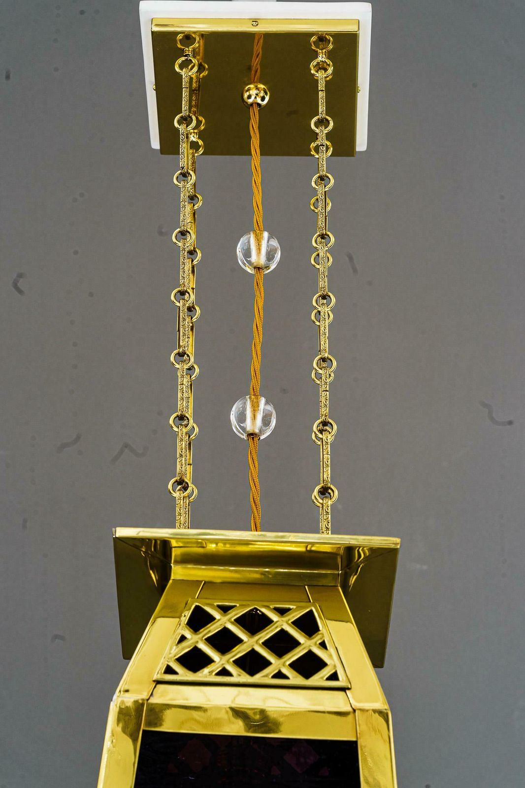Art Deco Pendant With Original Red Antique Glasses Vienna Around 1920s photo Lighting