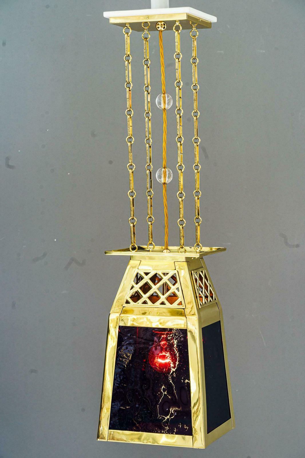 Art Deco Pendant With Original Red Antique Glasses Vienna Around 1920s photo vinterior
