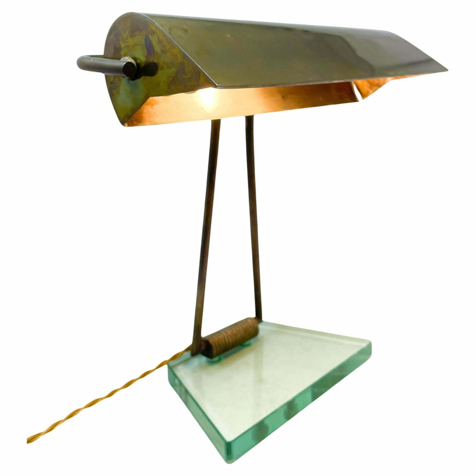 Mid Century Modern Glass & Brass Table Lamp Attributed To Pietro Chiesa, 1950s