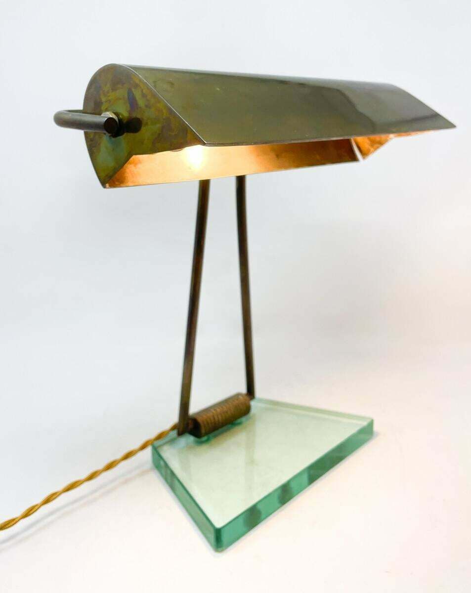 Mid Century Modern Glass & Brass Table Lamp Attributed To Pietro Chiesa, 1950s photo vinterior