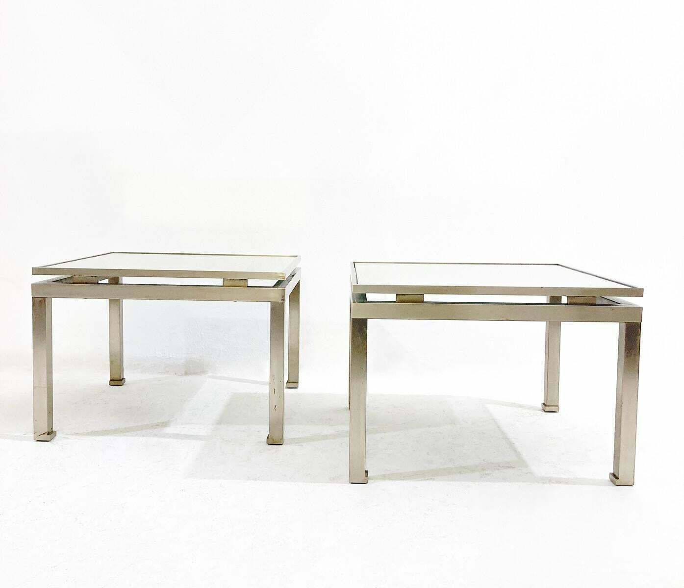 Mid Century Modern Pair Of Side Tables, Metal And Glass, Italy, 1970s photo furniture