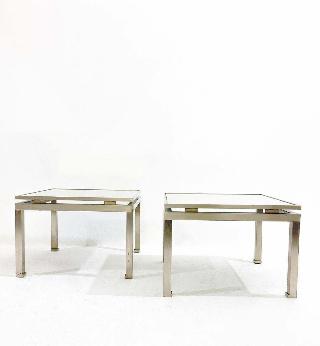Mid Century Modern Pair Of Side Tables, Metal And Glass, Italy, 1970s photo for sale