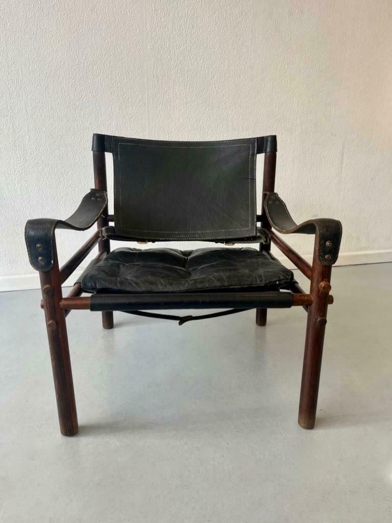Arne Norell Black Leather Safari Easy Chair, Sweden Ca. 1970s photo buy