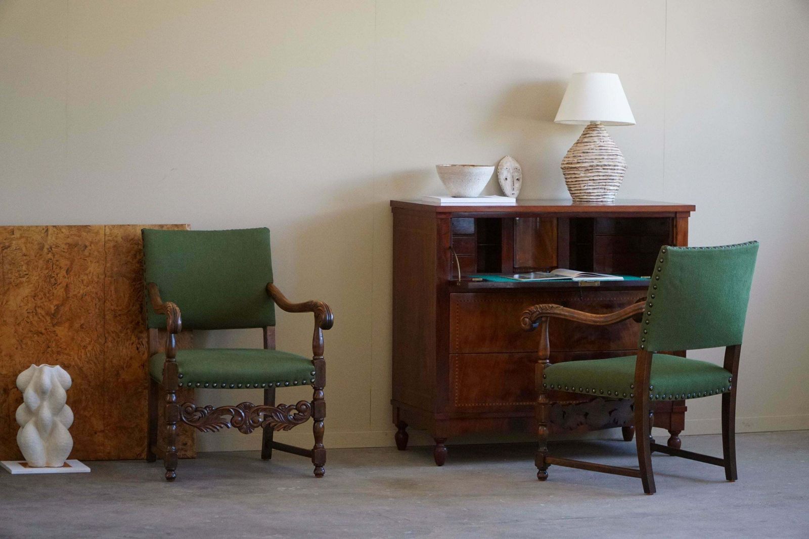 Armchairs In Oak & Wool, Louis XIII Style, By A French Cabinetmaker In The 1930s photo for sale
