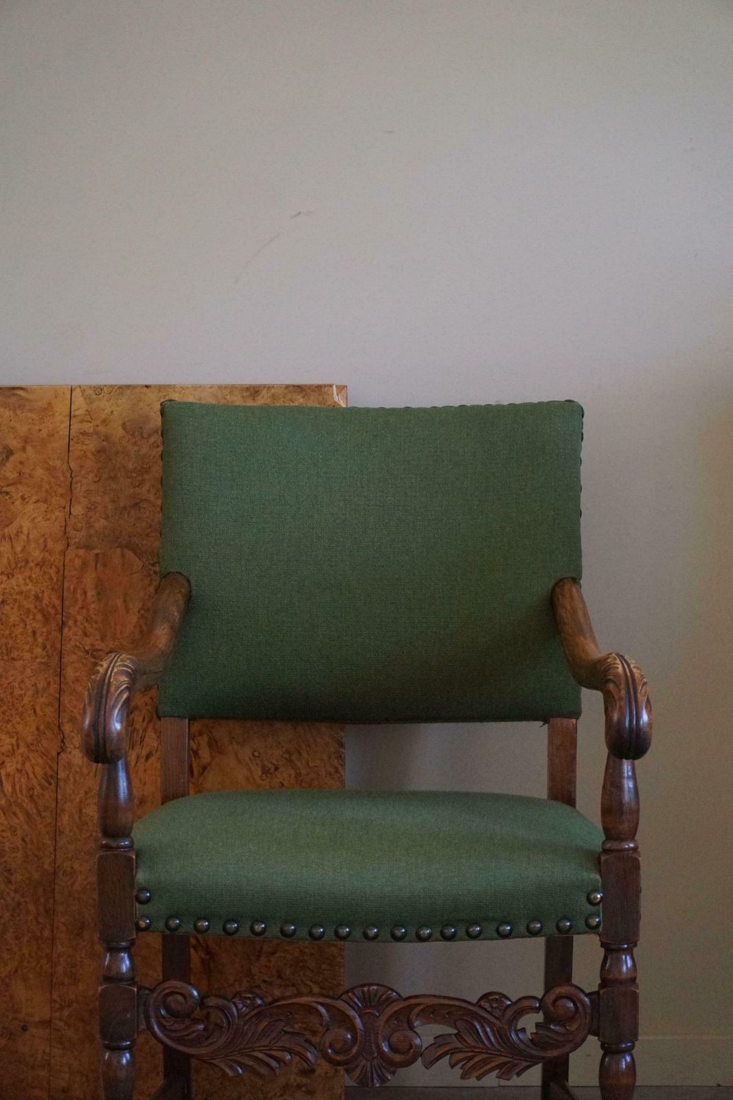 Armchairs In Oak & Wool, Louis XIII Style, By A French Cabinetmaker In The 1930s photo vintage