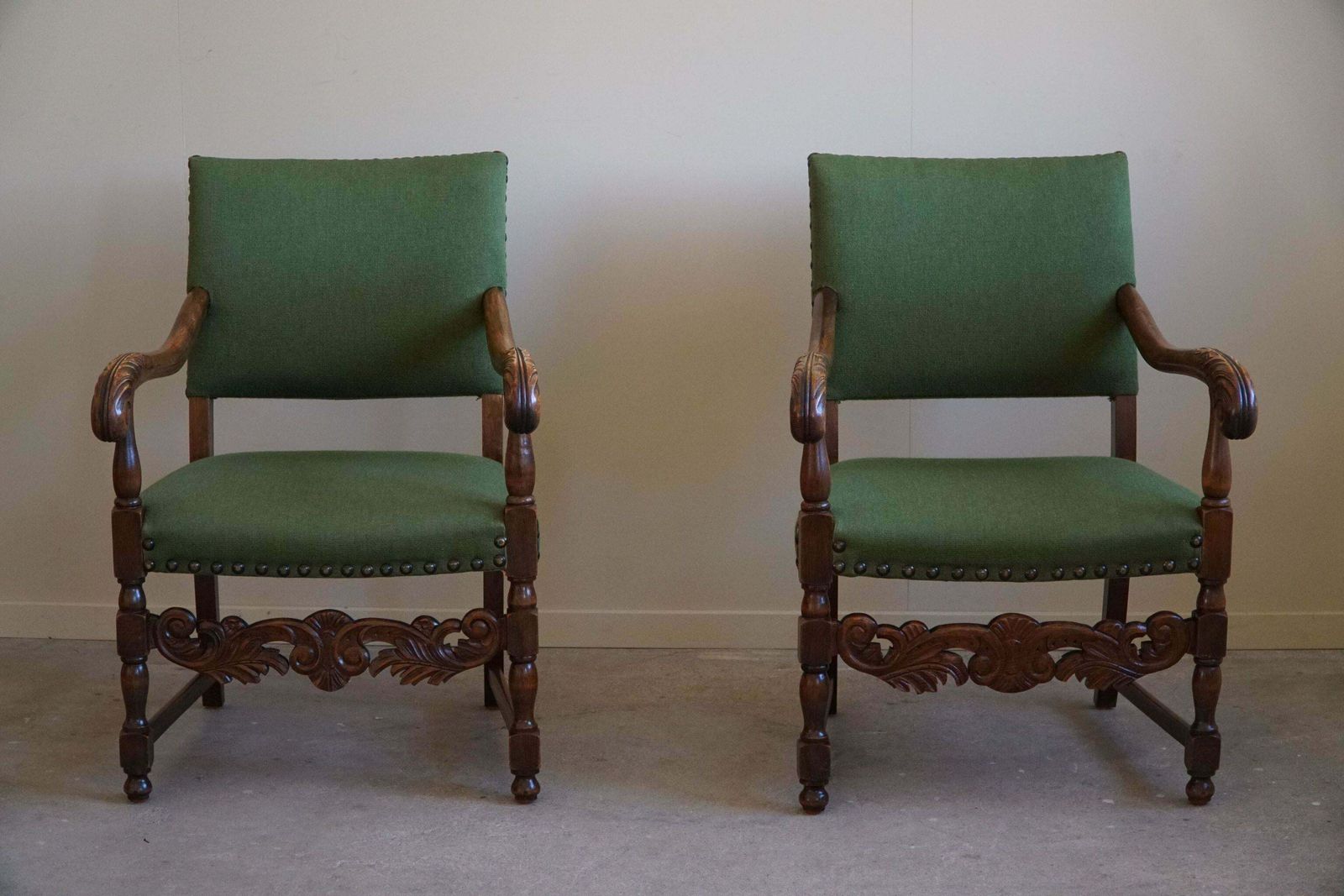 2285.0 Armchairs In Oak & Wool, Louis XIII Style, By A French Cabinetmaker In The 1930s photo