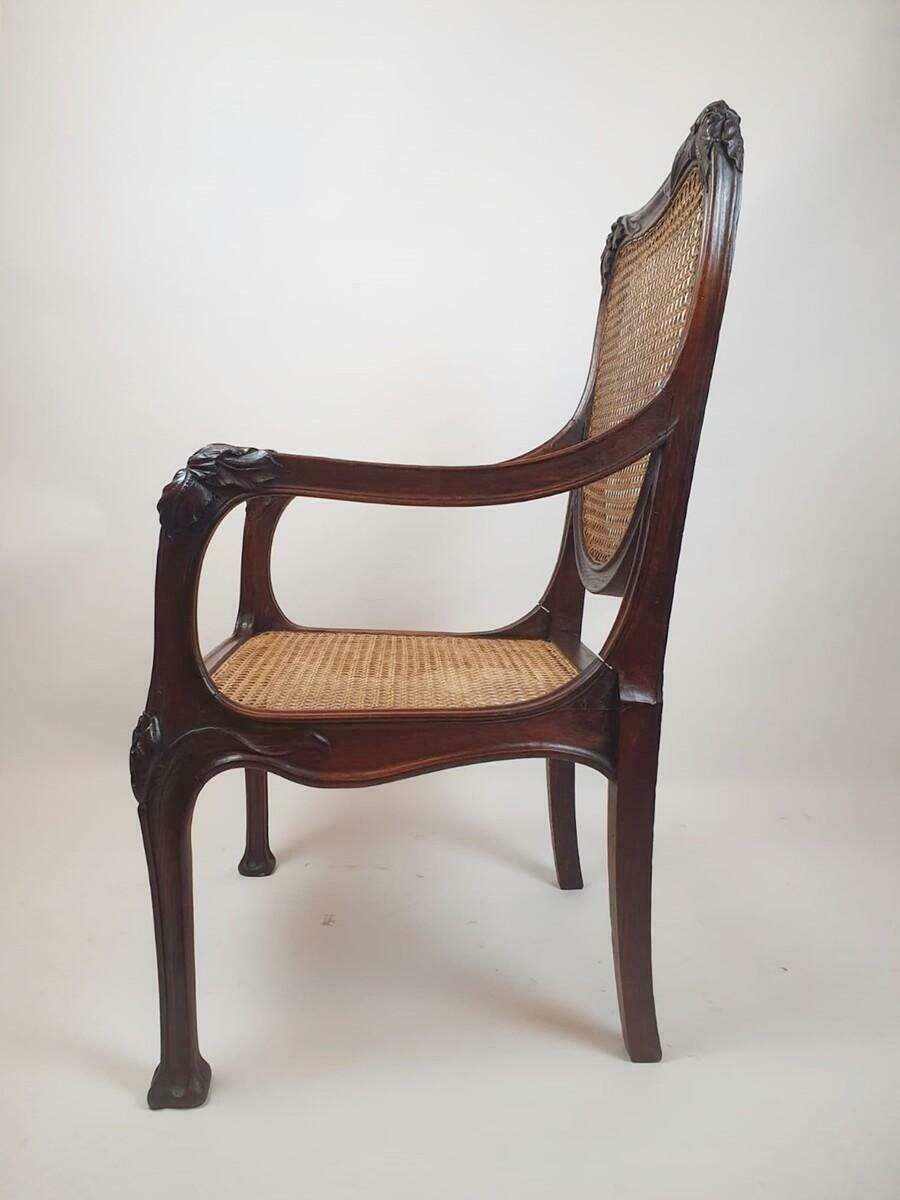 Art Nouveau Armchair In Oak And Canework photo vinterior