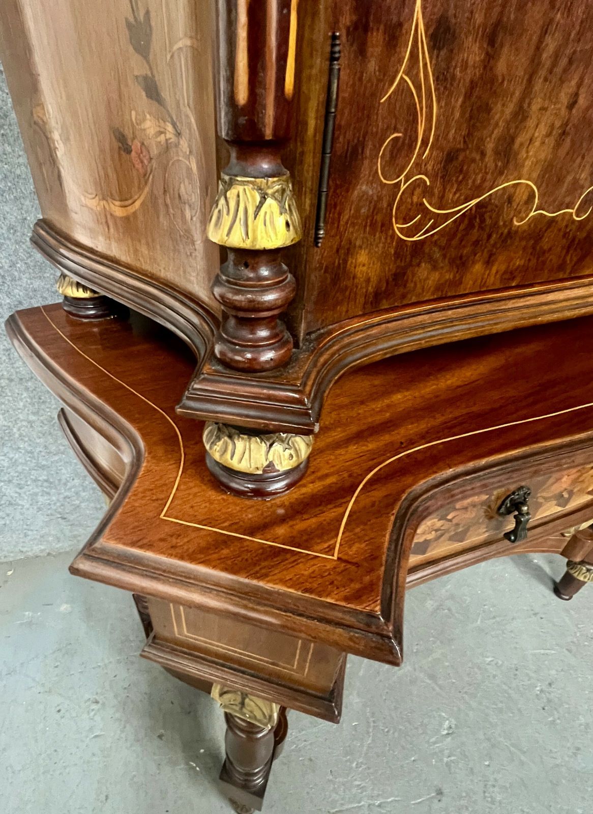 Furniture Stunning Serpentine Shaped Marquetry Inlaid Cocktail Cabinet photo