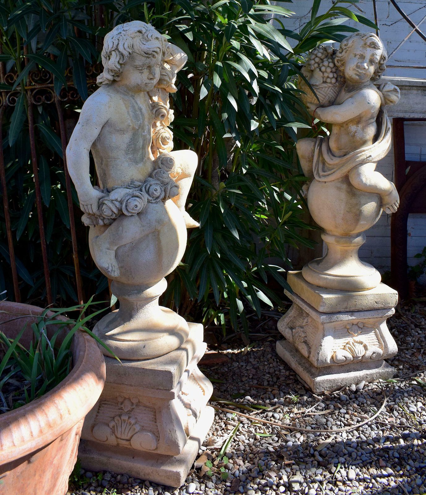 Pair Of 20th Century Garden Cherubs On Square Plinths photo furniture