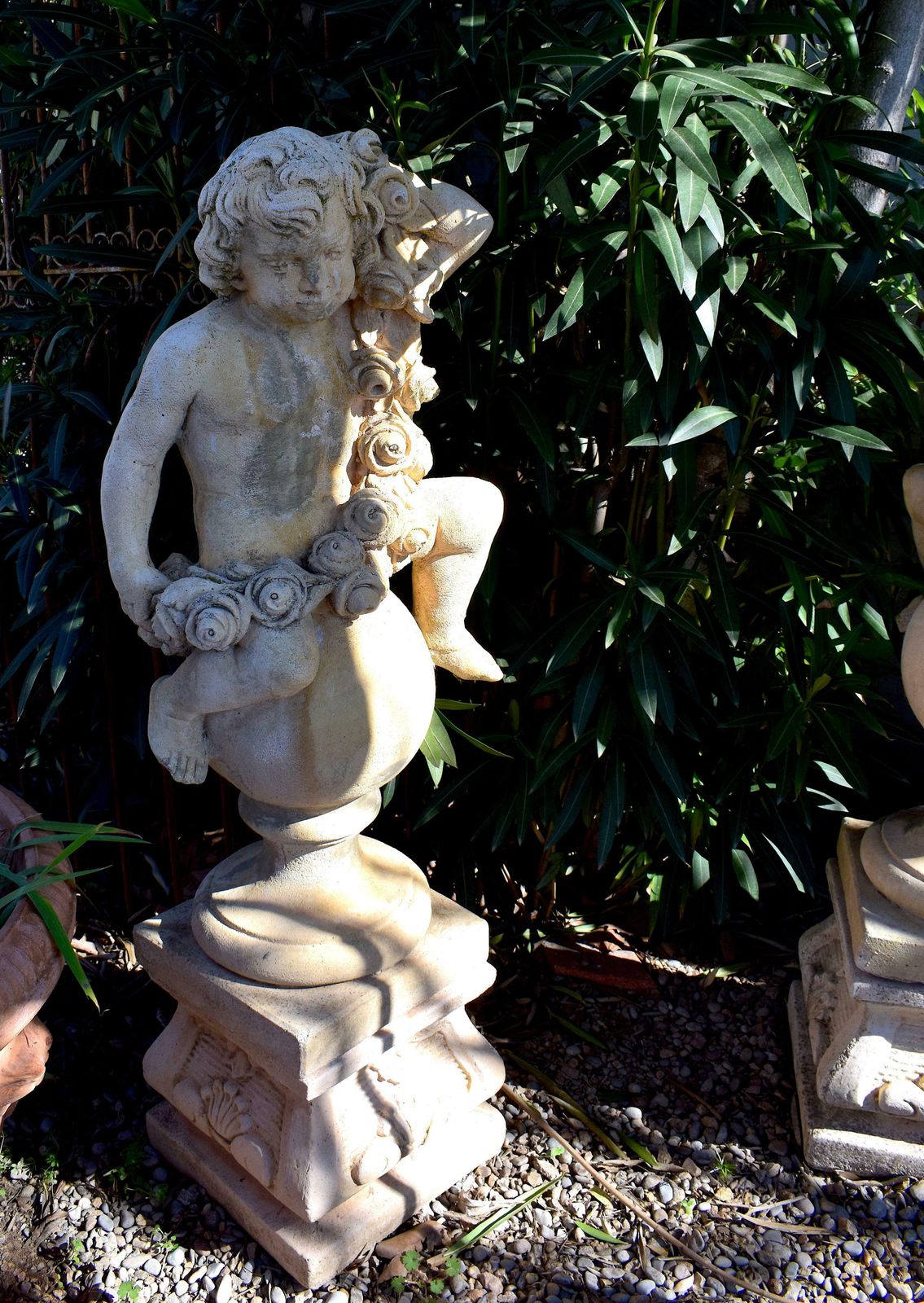 Pair Of 20th Century Garden Cherubs On Square Plinths photo Garden Decor