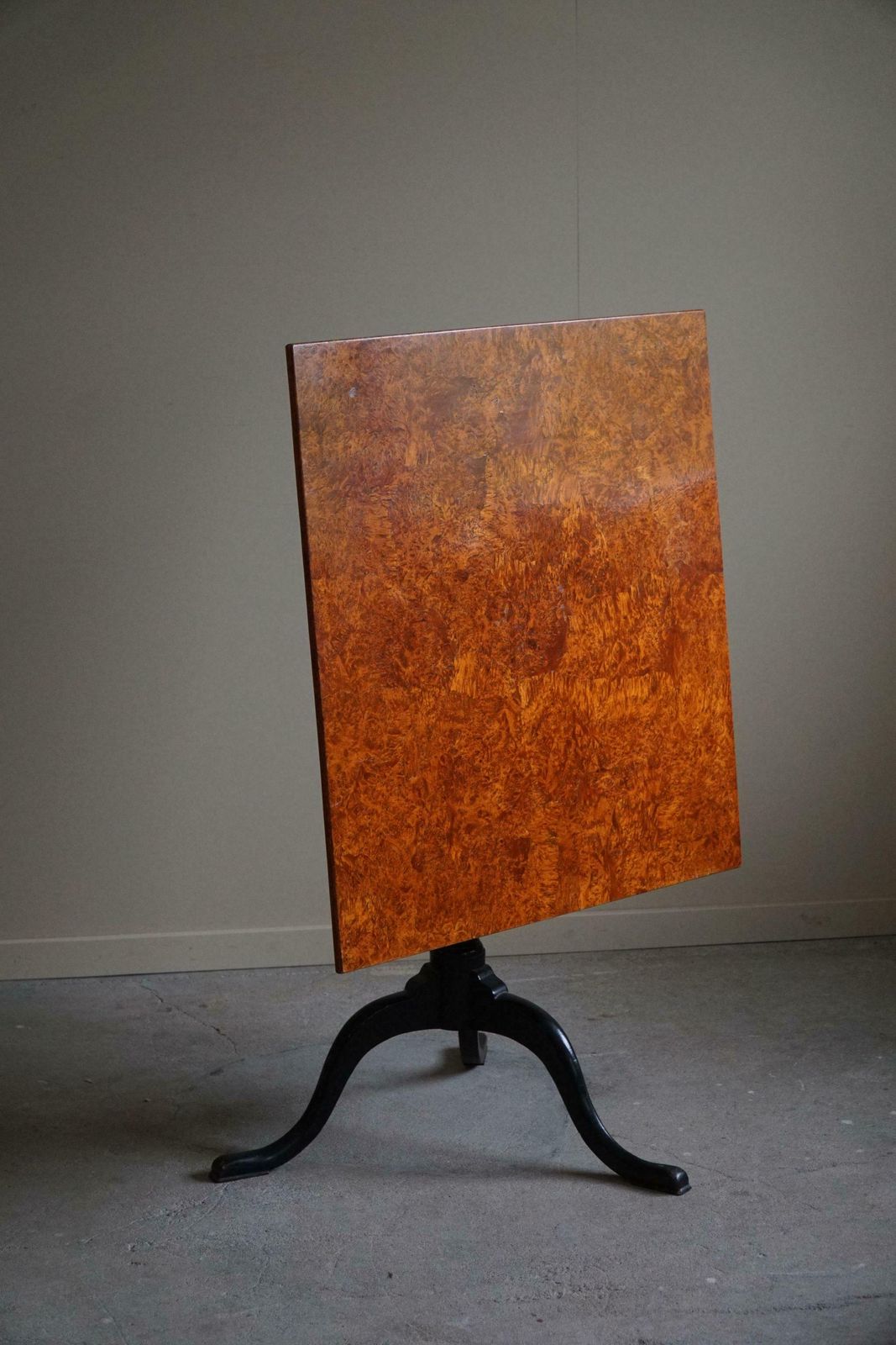 photo for sale Handcrafted Square Antique Drop Leaf Table In Burl Wood, Swedish, 19th Century