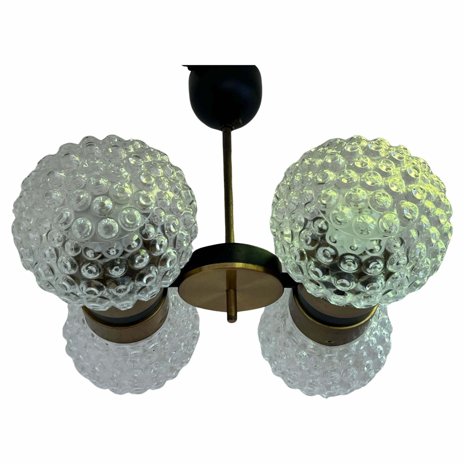 Mid Century Glass And Brass Pendant By Napako, 1960s