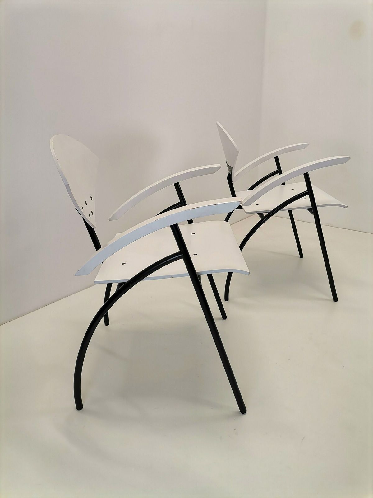 Pair Of Mid Century Modern Chairs / Wood & Tubular Metal Side Chairs / 1980s Yugoslavia / Minimal Design Dining Chair photo vinterior